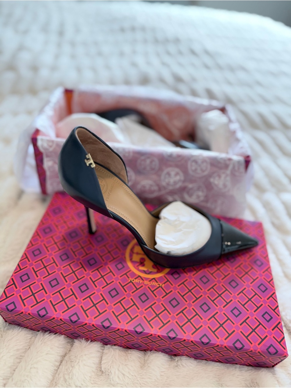 Tory Burch Penelope 100mm D’Orsay Pumps Navy Black Size 8 NEW